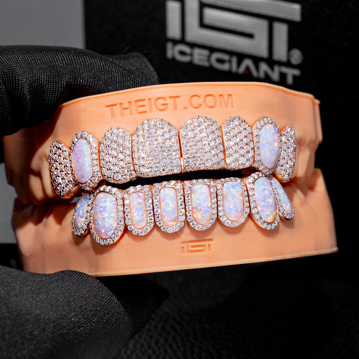 Pave Setting Opal Diamond Grillz