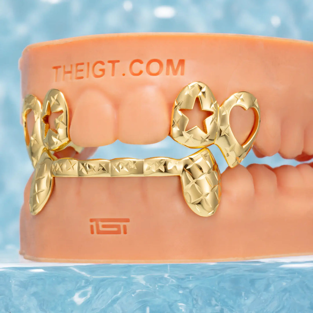 Diamond Cut Grillz W Heart & Star On Top