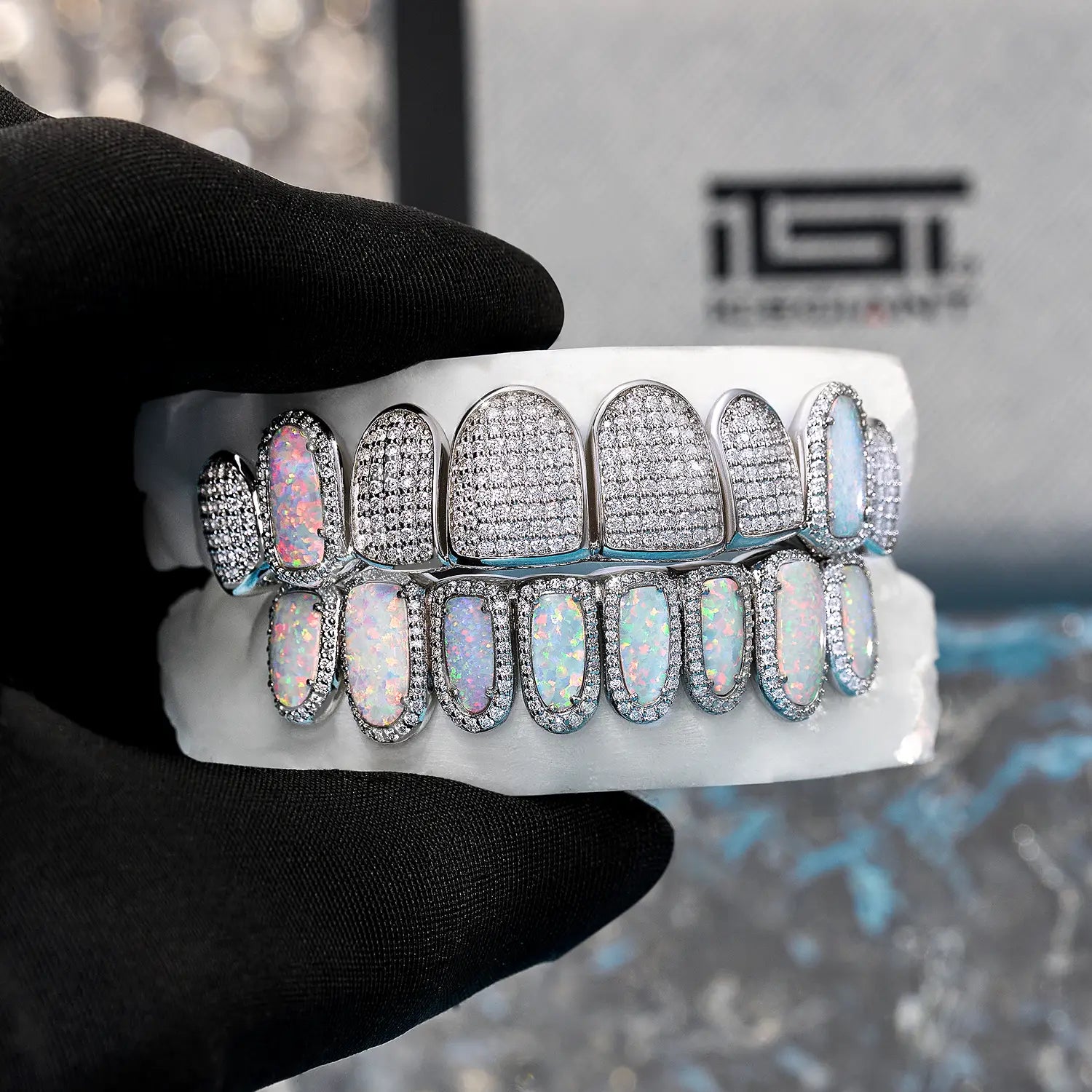 CUSTOM FULLY ICED OPAL MOISSANITE DIAMOND GRILLZ