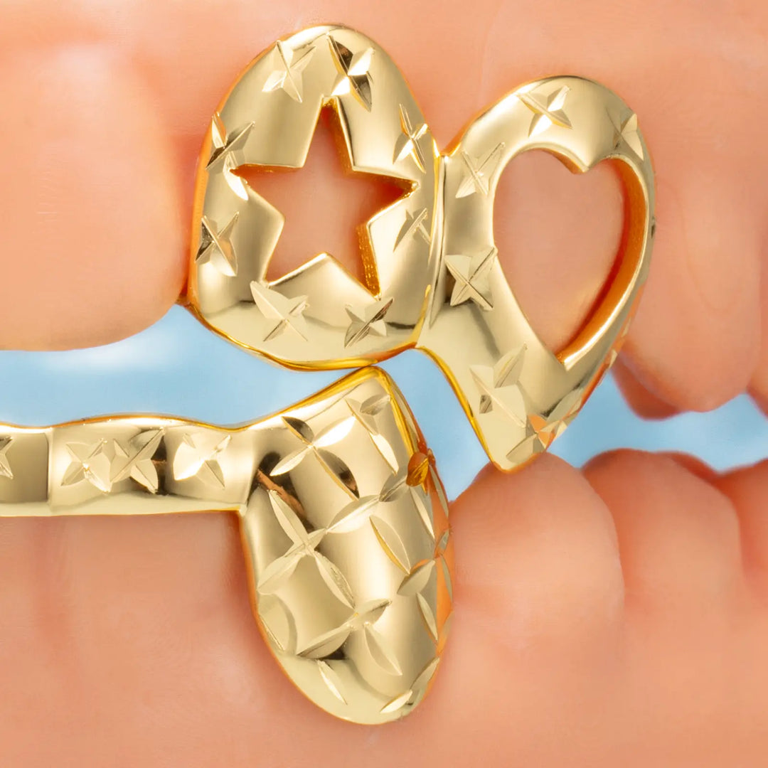 Diamond Cut Grillz W Heart & Star On Top