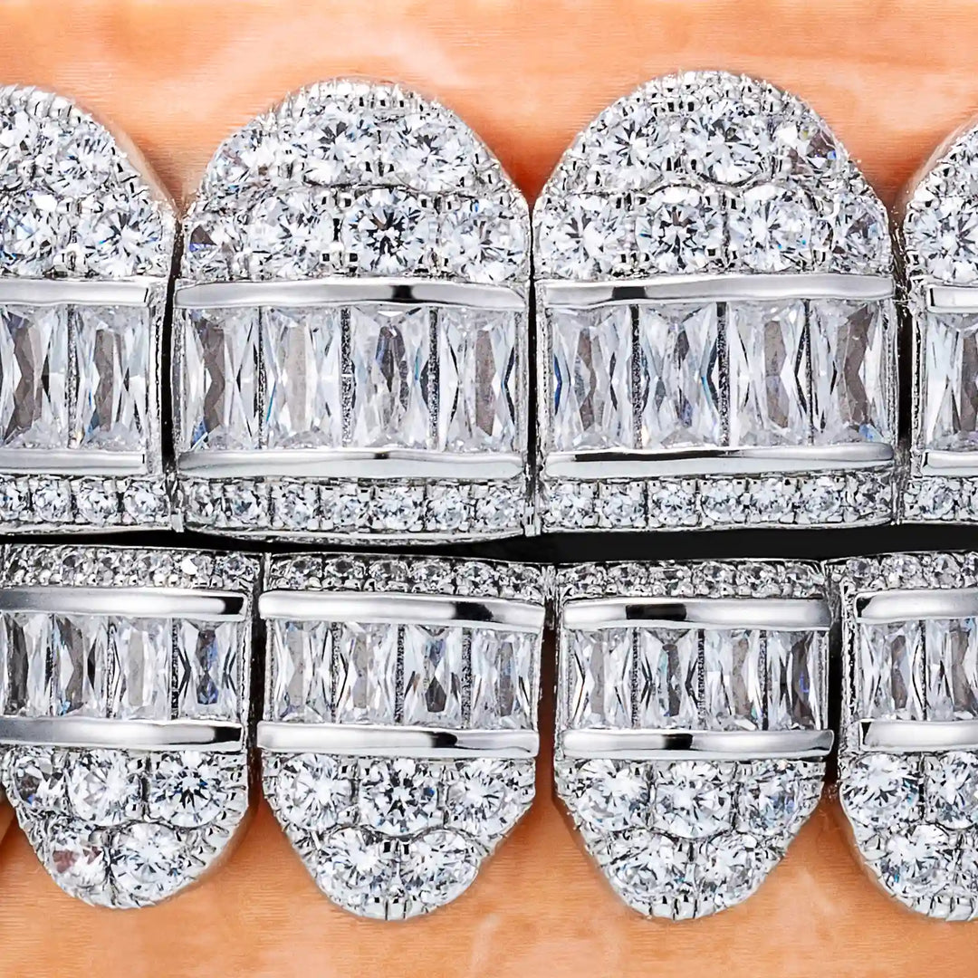 Hybrid Diamond Grillz w Cross & Pear Cut Fangs