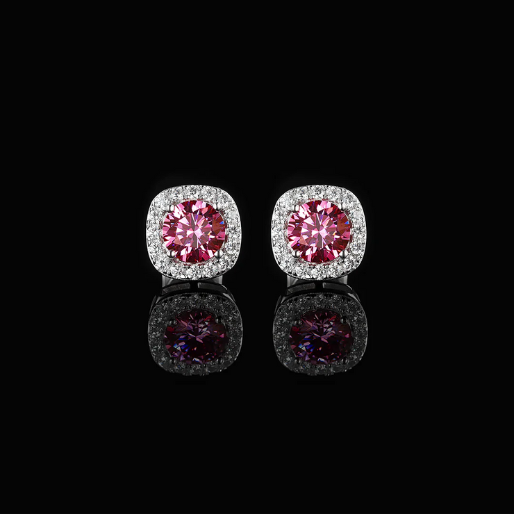 925 Sterling Silver Pink Moissanite Square Stud Earrings - 3.4 Carat Total
