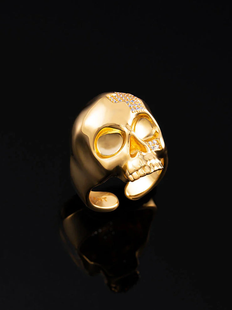 Sacred Cross Skull Ring in Yellow Gold