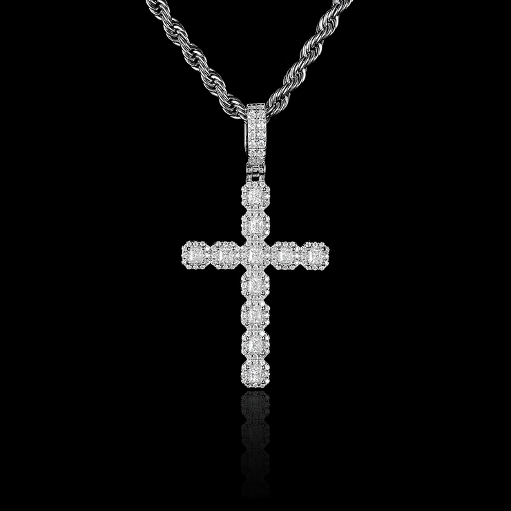 S925 Princess Cut Moissanite Cross Pendant