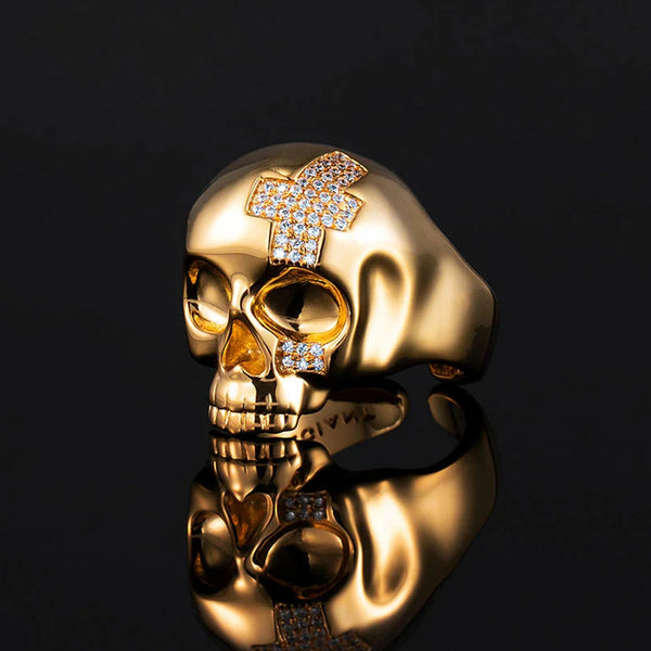 Sacred Cross Skull Ring in Yellow Gold