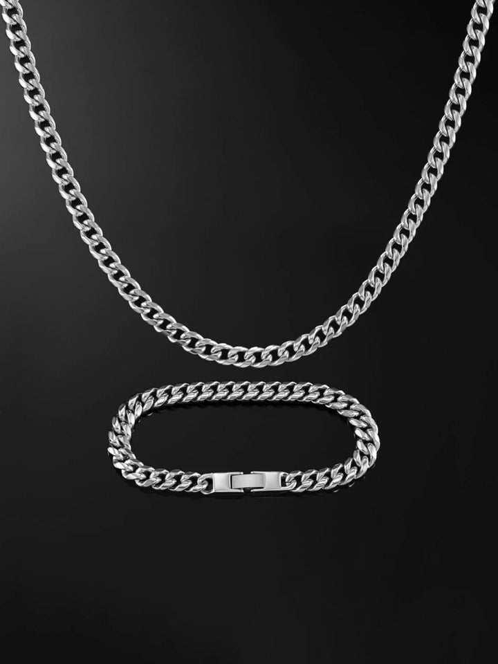 8mm Miami Cuban Chain & Bracelet & 2 Pairs of Earrings Set [4PCS/SET]