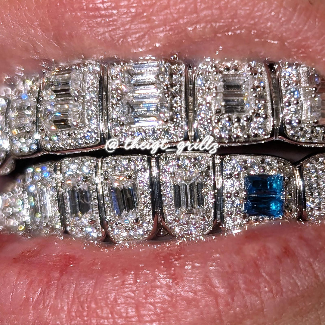 Pave Setting Diamond Grillz Radiant Cut Purple Sapphire