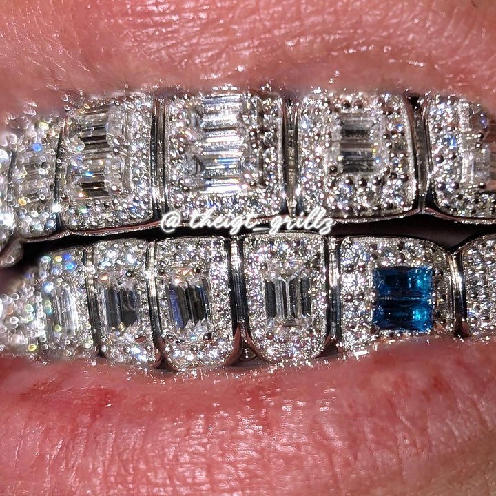 Pave Setting Diamond Grillz Radiant Cut Purple Sapphire