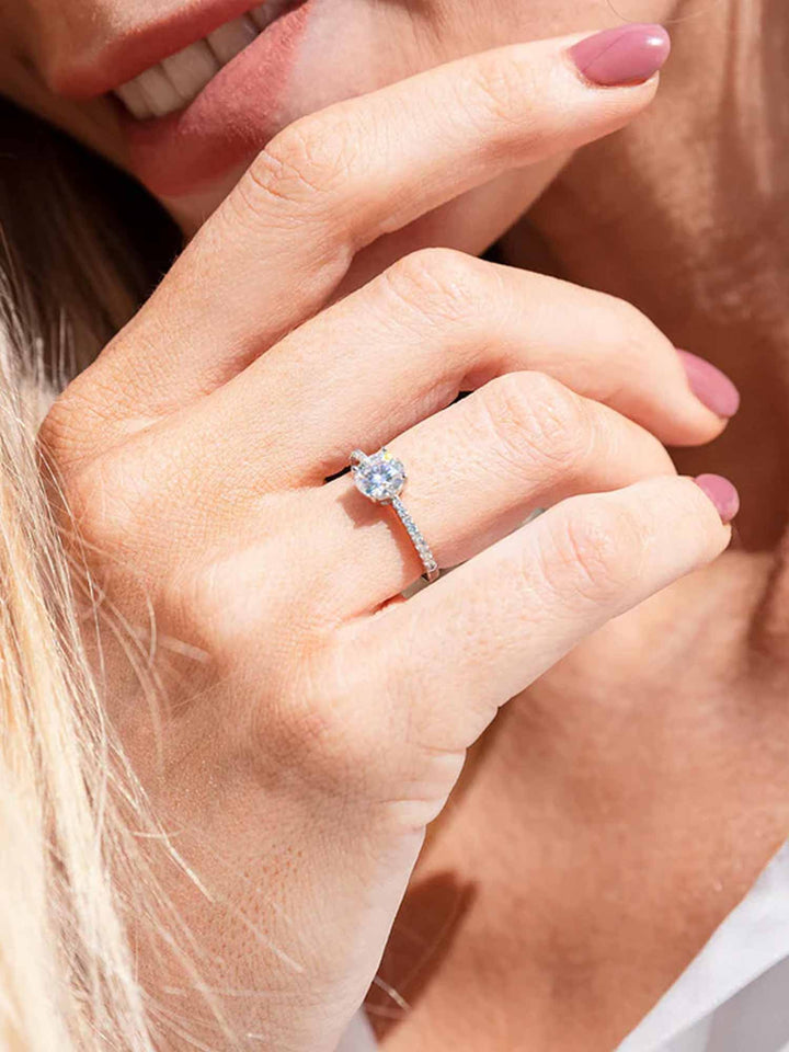 1.1CTW Moissanite Signature Side Stone Round Engagement Ring