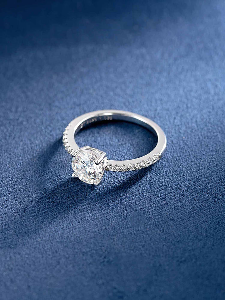 1.1CTW Moissanite Signature Side Stone Round Engagement Ring