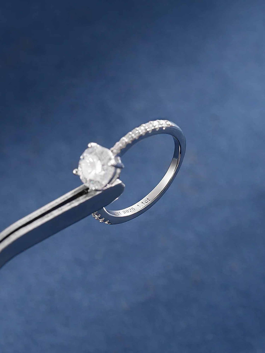 1.1CTW Moissanite Signature Side Stone Round Engagement Ring