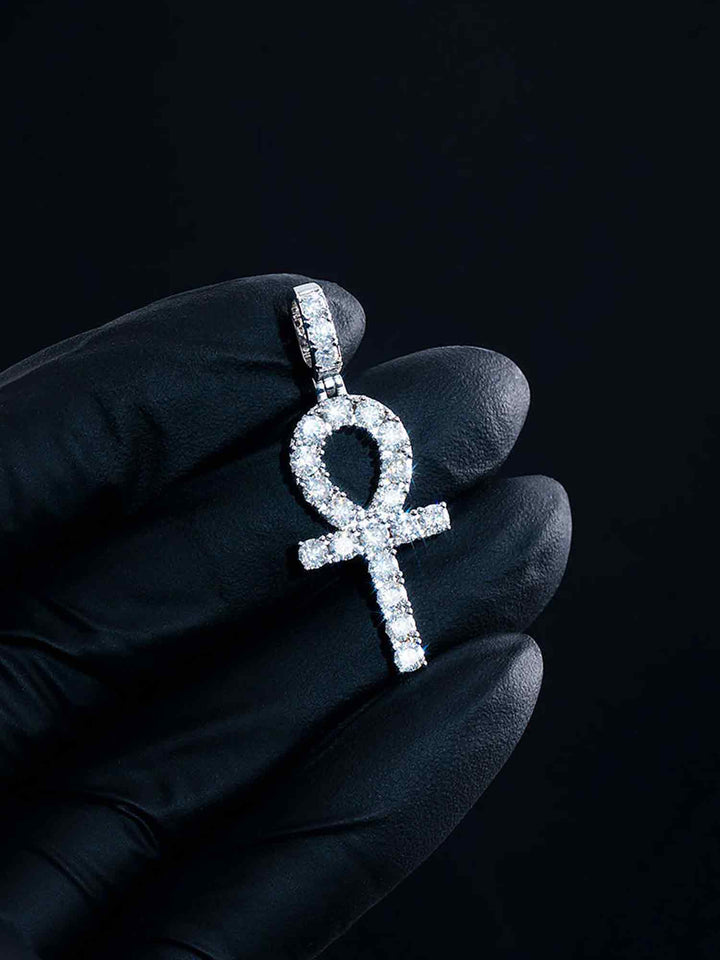 925 Sterling Silver Moissanite Ankh Pendant 2.0ct
