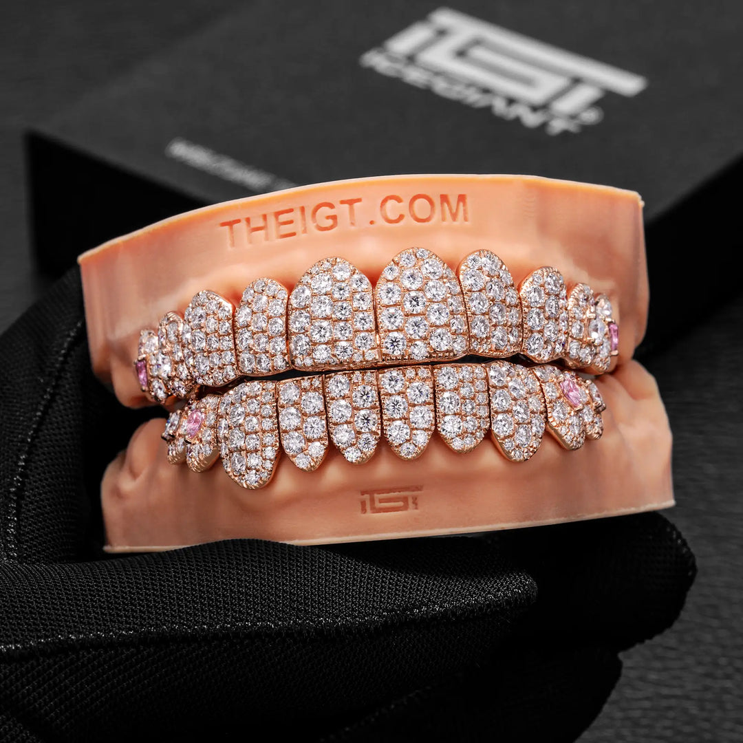 6 Pointer Diamond Grillz w Gemstone Heart