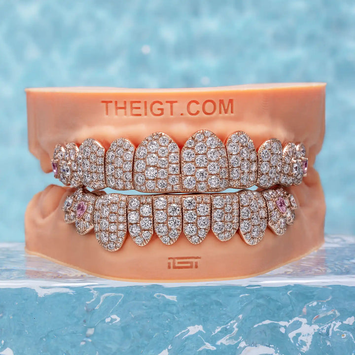 6 Pointer Diamond Grillz w Gemstone Heart