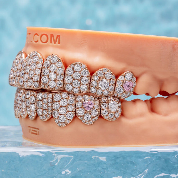 6 POINTER DIAMOND GRILLZ W GEMSTONE HEART