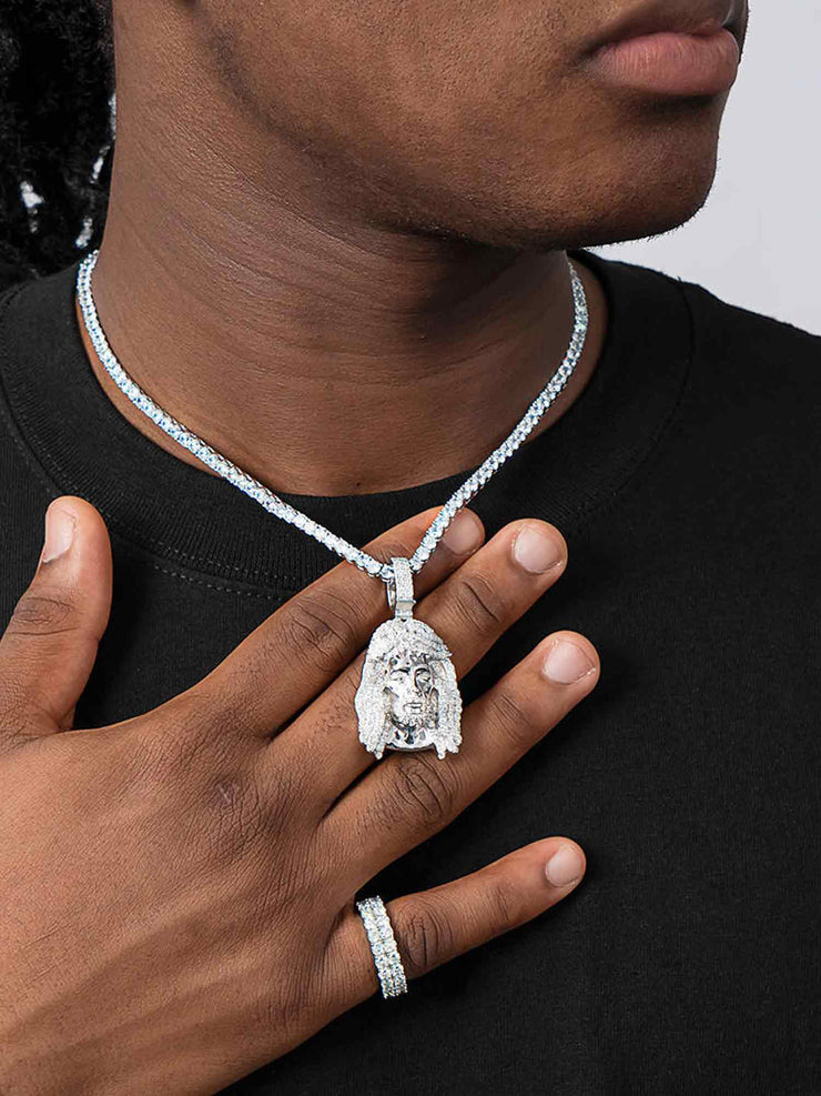 925 Sterling Silver Moissanite Jesus Pendant 3.3ct