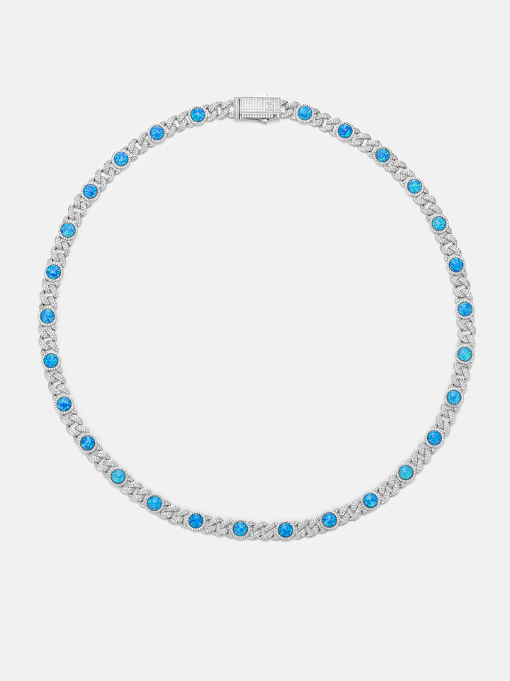 8mm Moissanite & Blue Opal Classic Cuban Chain