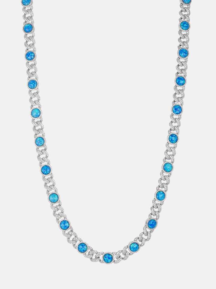 8mm Moissanite & Blue Opal Classic Cuban Chain