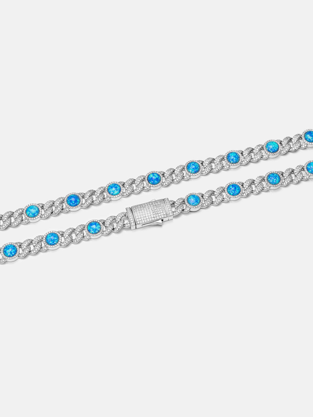 8mm Moissanite & Blue Opal Classic Cuban Chain