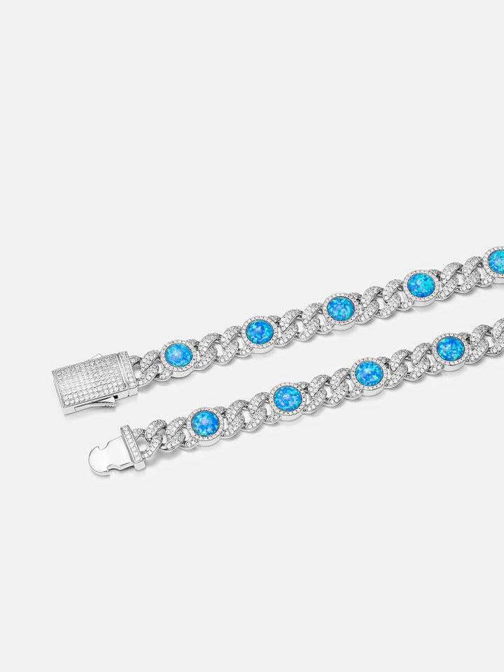 8mm Moissanite & Blue Opal Classic Cuban Chain