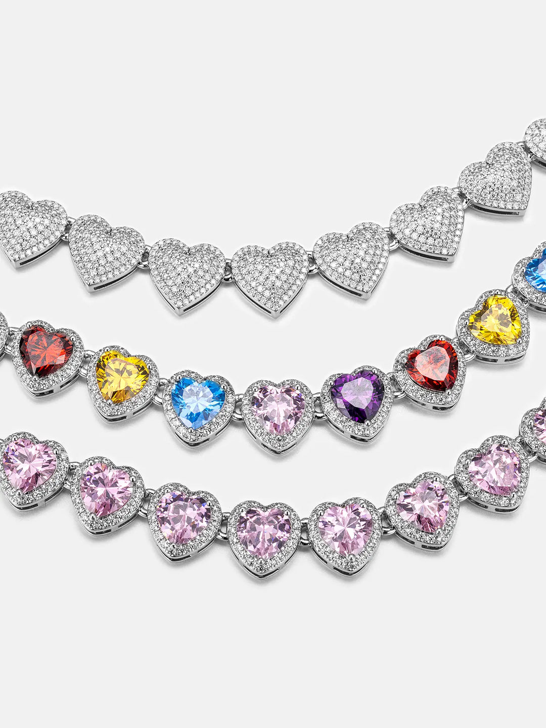 10mm Multi Gemstone & White Moissanite Heart Necklace