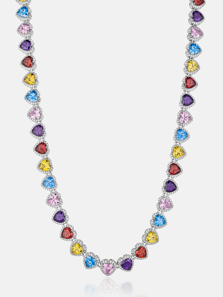 10mm Multi Gemstone & White Moissanite Heart Necklace