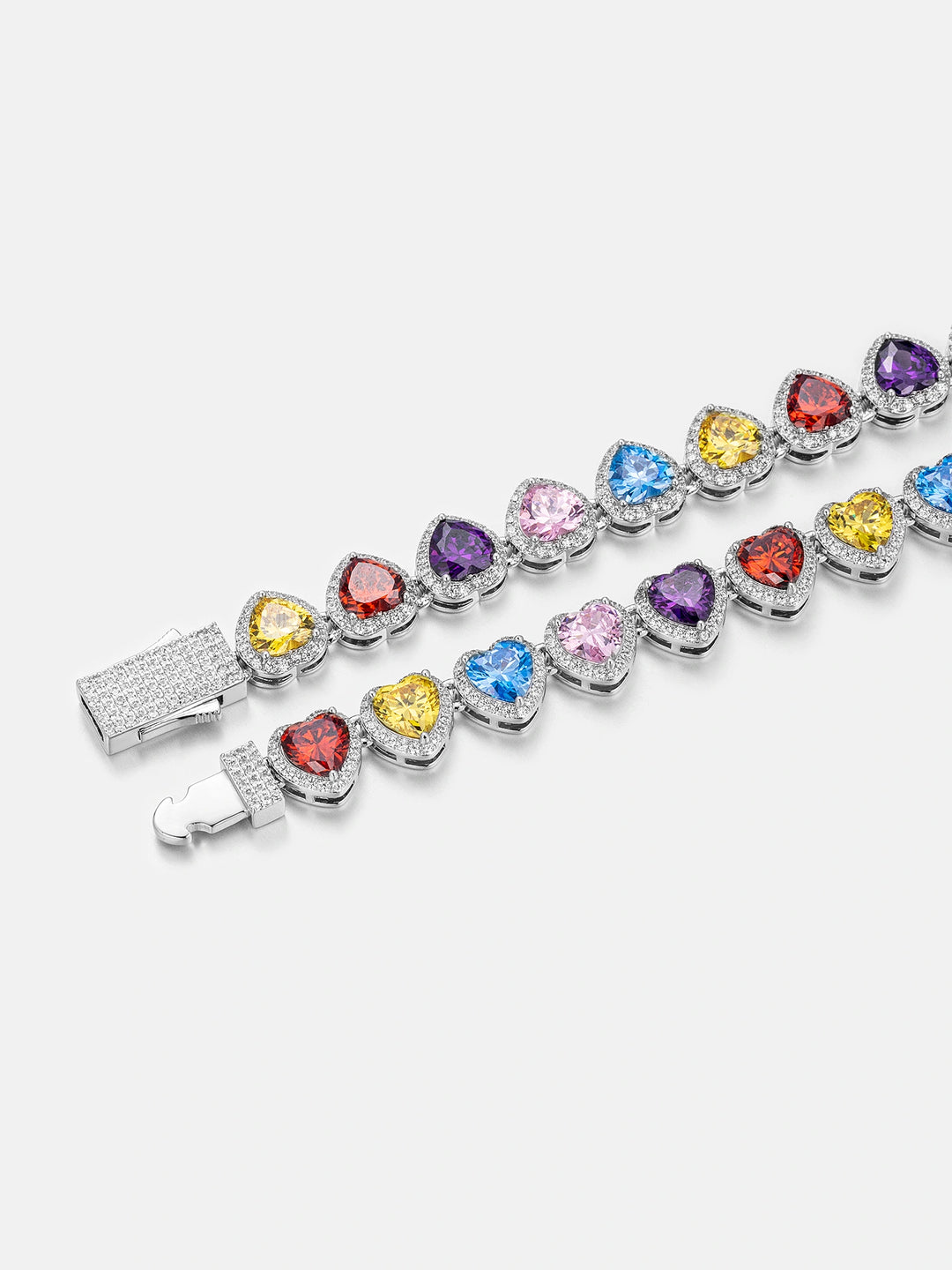 10mm Multi Gemstone & White Moissanite Heart Necklace
