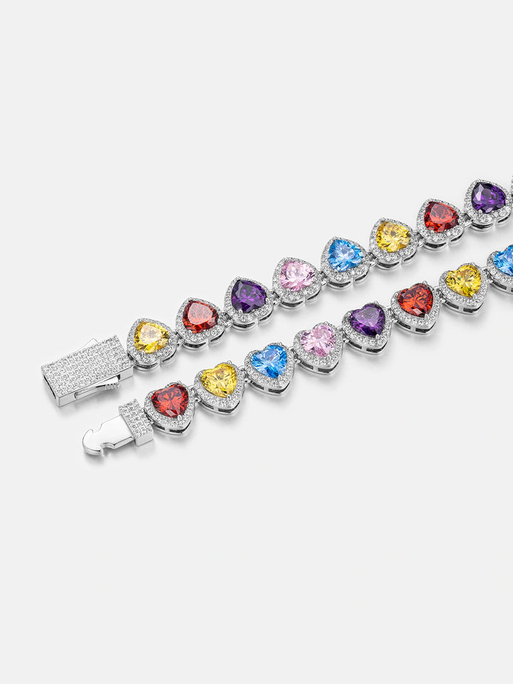 10mm Multi Gemstone & White Moissanite Heart Necklace