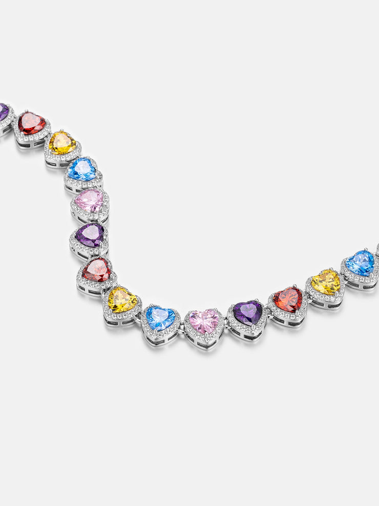10mm Multi Gemstone & White Moissanite Heart Necklace