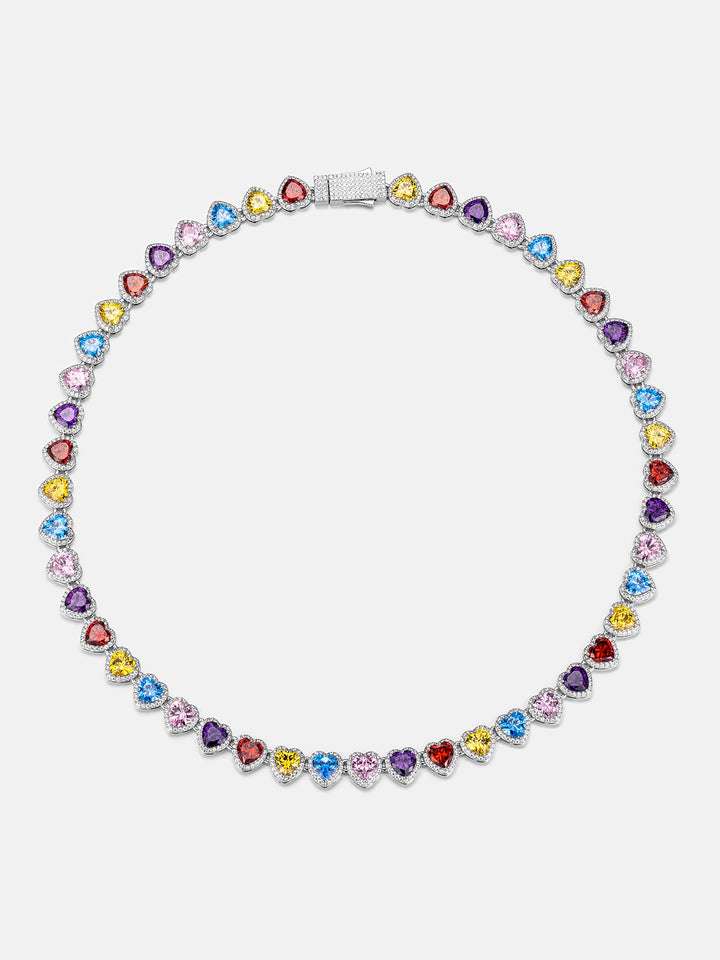 10mm Multi Gemstone & White Moissanite Heart Necklace