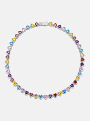 10mm Multi Gemstone & White Moissanite Heart Necklace