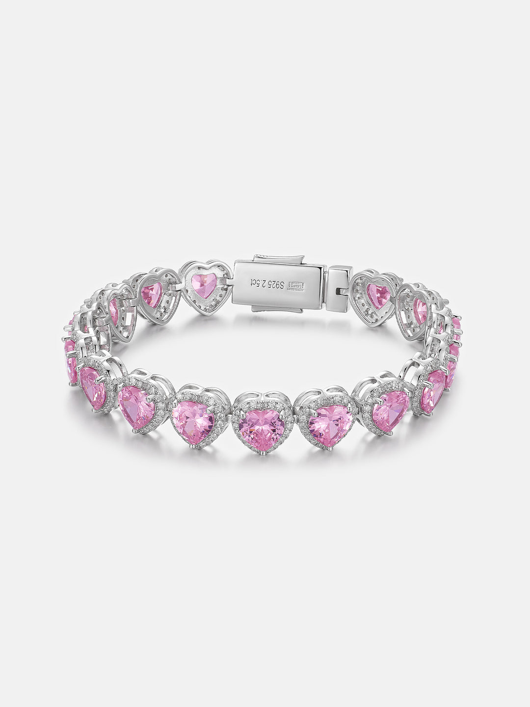10mm Pink Gemstone & White Moissanite Heart Bracelet
