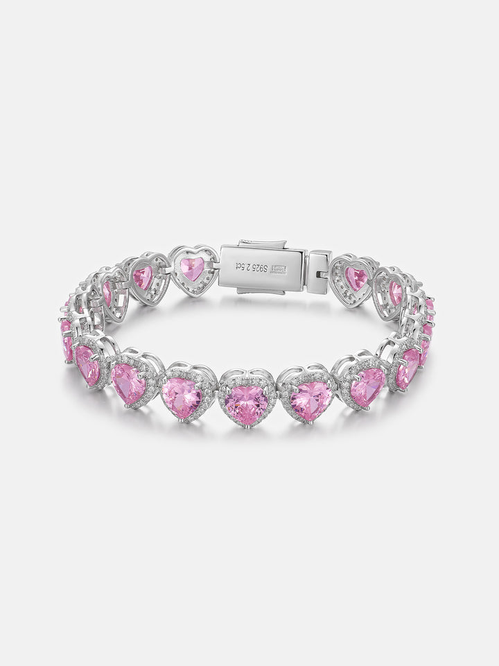 10mm Pink Gemstone & White Moissanite Heart Bracelet