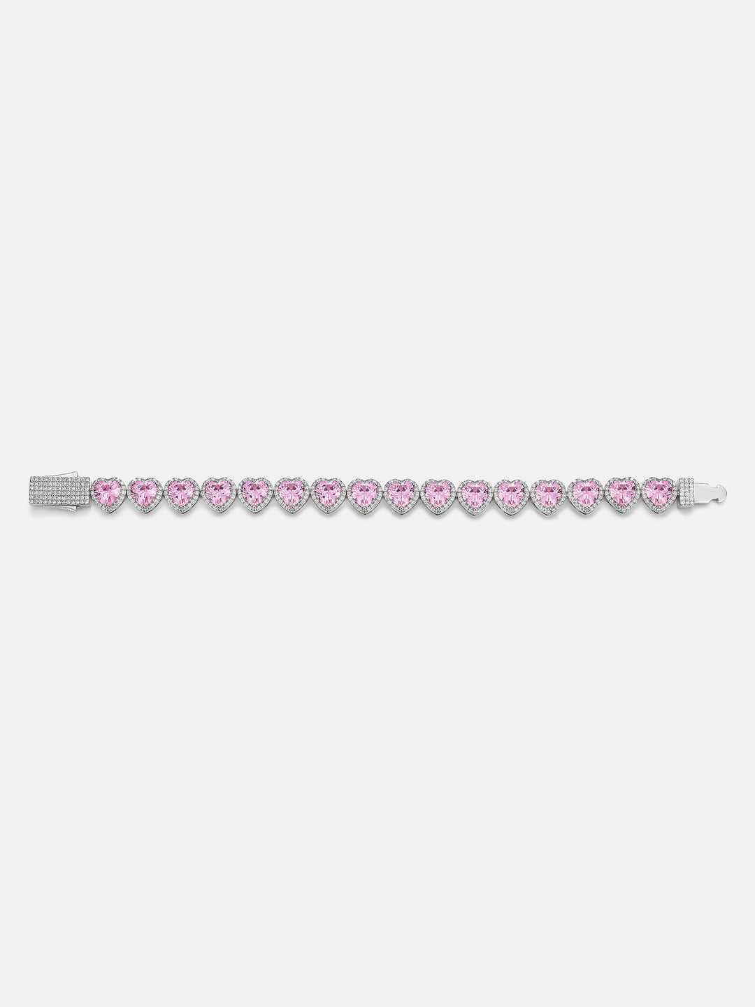 10mm Pink Gemstone & White Moissanite Heart Bracelet