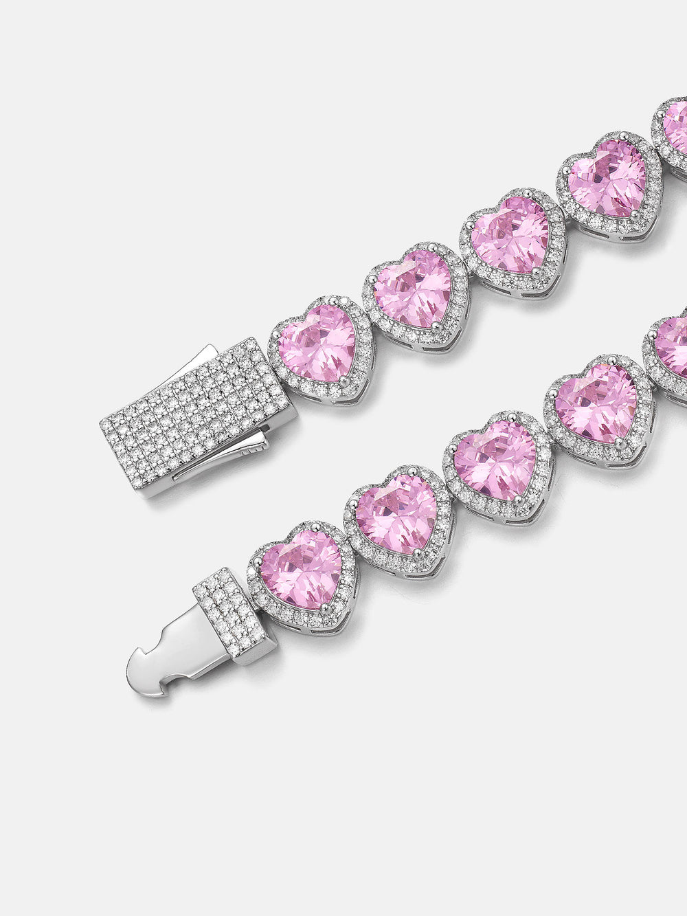 10mm Pink Gemstone & White Moissanite Heart Bracelet