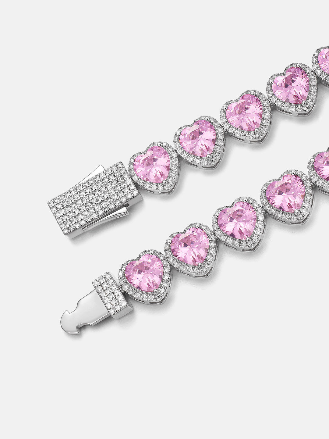 10mm Pink Gemstone & White Moissanite Heart Bracelet