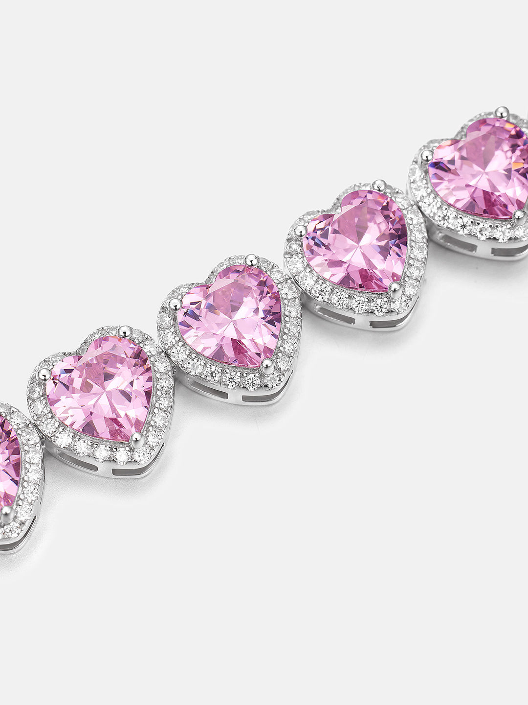 10mm Pink Gemstone & White Moissanite Heart Bracelet