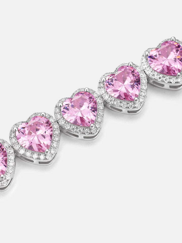 10mm Pink Gemstone & White Moissanite Heart Bracelet