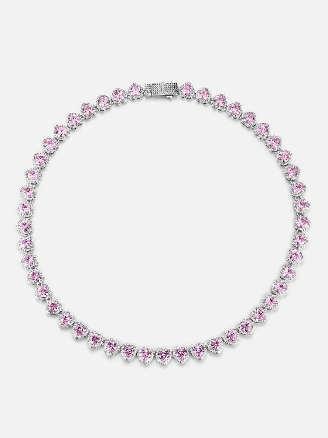 10mm Pink Gemstone & White Moissanite Heart Necklace