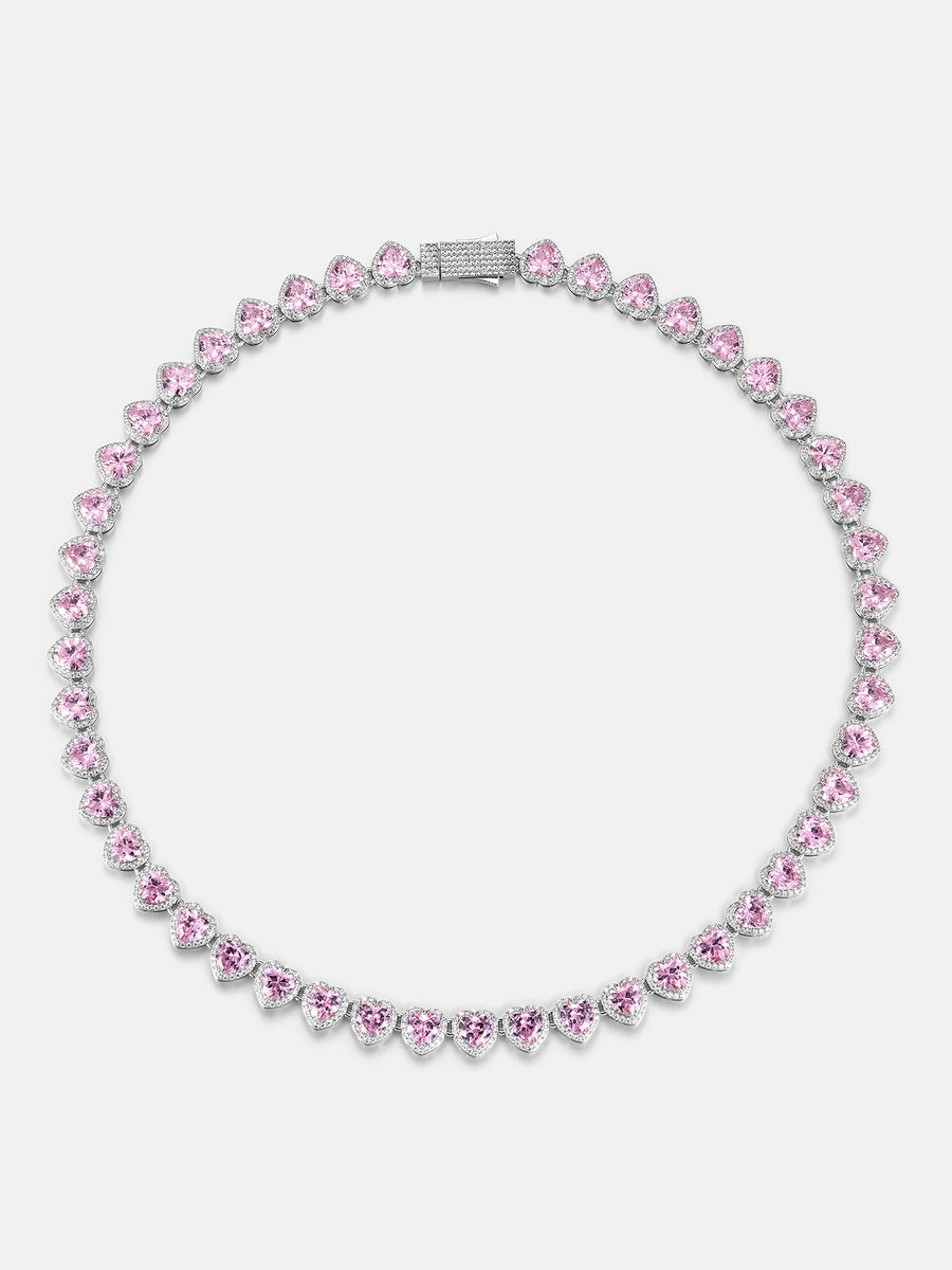 10mm Pink Gemstone & White Moissanite Heart Necklace – ICEGIANT