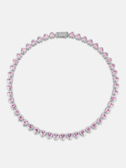10mm Pink Gemstone & White Moissanite Heart Necklace