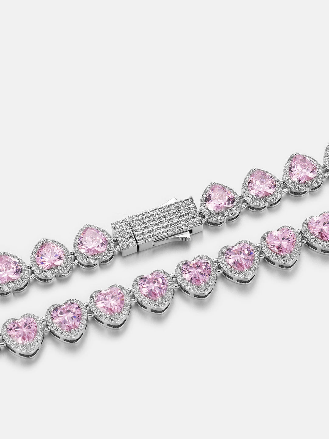10mm Pink Gemstone & White Moissanite Heart Necklace