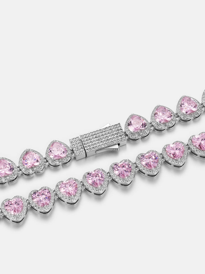 10mm Pink Gemstone & White Moissanite Heart Necklace