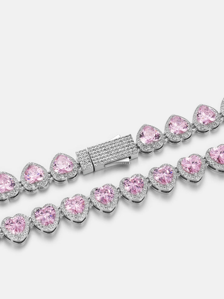 10mm Pink Gemstone & White Moissanite Heart Necklace