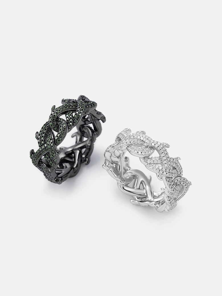 10mm S925 Black Moissanite Crown of Thorns Ring In Black Gold