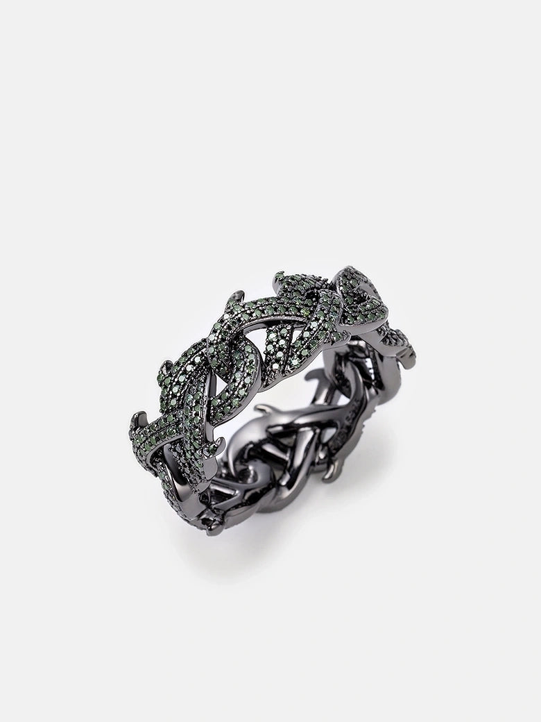 10mm S925 Black Moissanite Crown of Thorns Ring In Black Gold