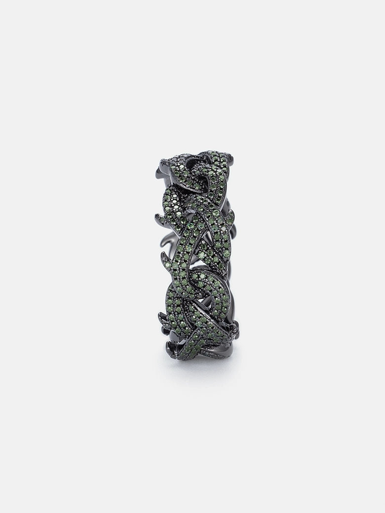 10mm S925 Black Moissanite Crown of Thorns Ring In Black Gold
