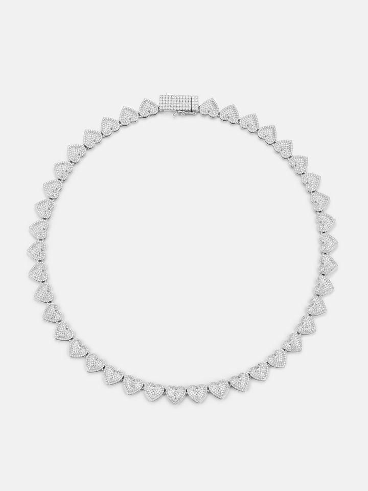10mm White Gold Moissanite Heart Necklace
