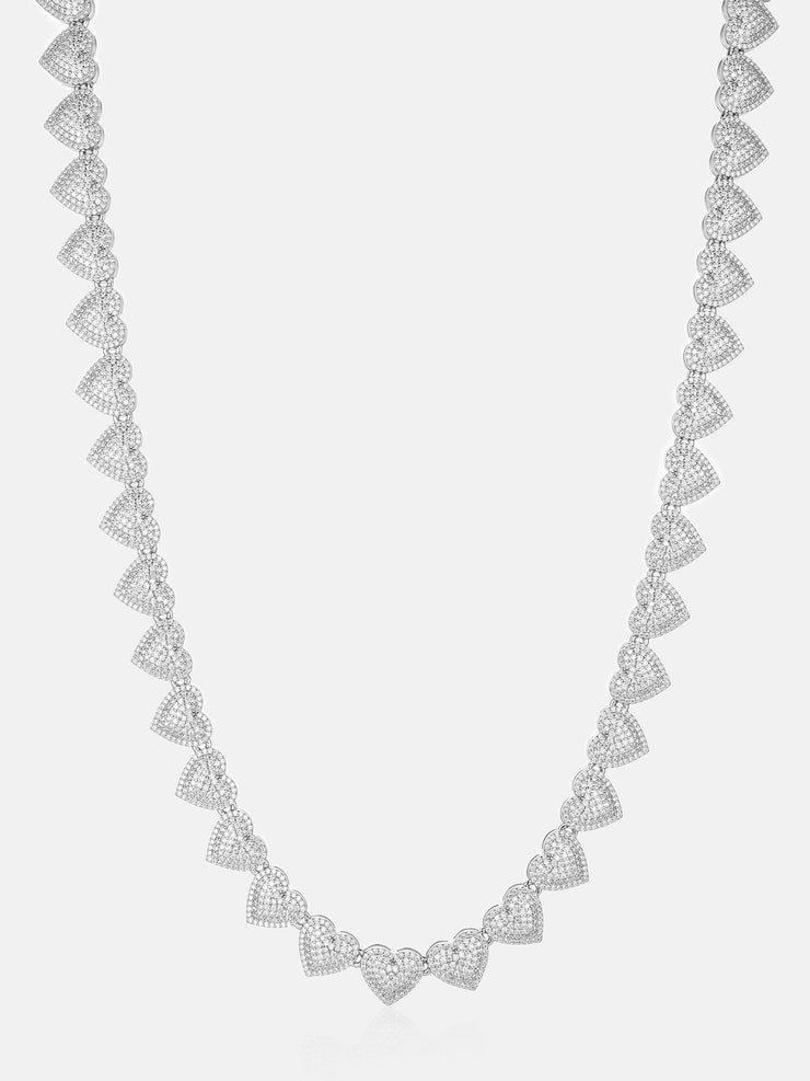 10mm White Gold Moissanite Heart Necklace