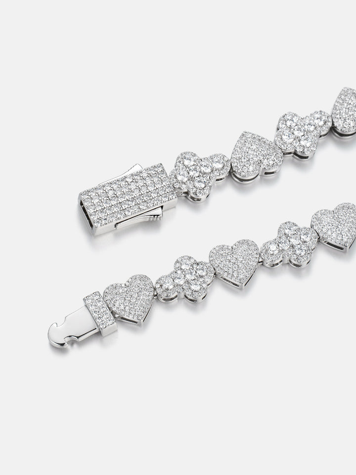 10mm Iced Heart & Cross Moissanite Bracelet